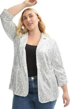 NWT June+Vie Silver Sequin Blazer Womens Size 3xl 30/32